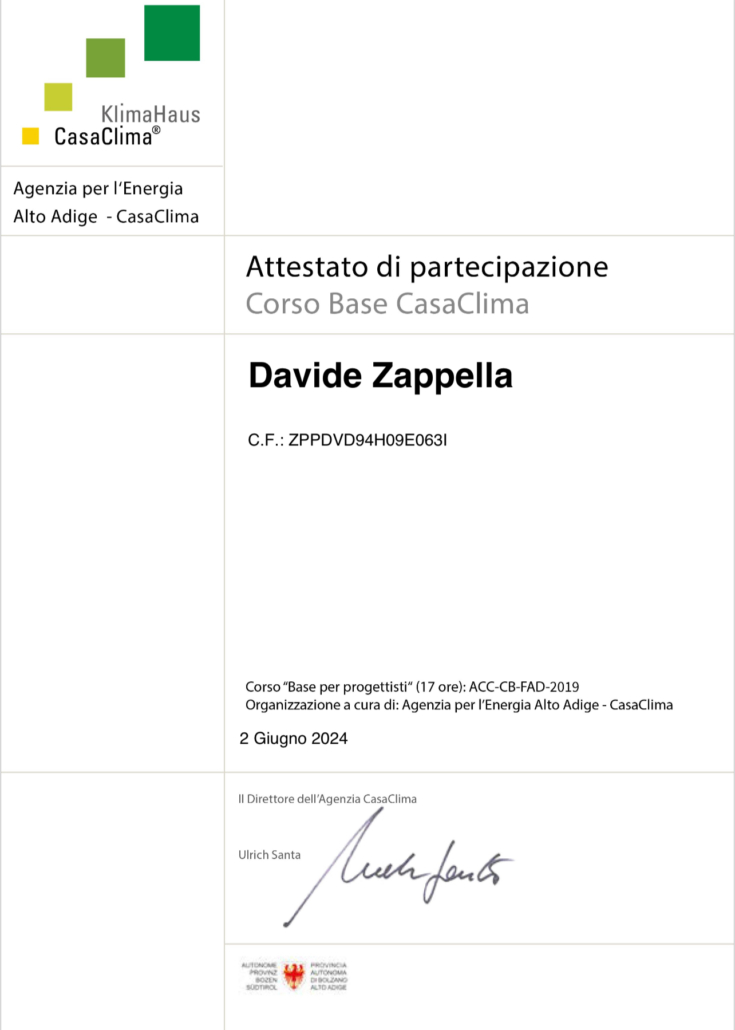 Attestato Progettista CASACLIMA
